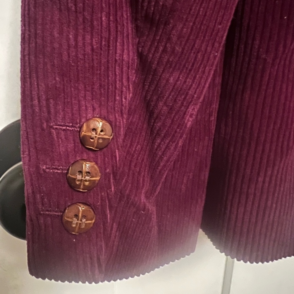 Vintage Maroon Corduroy Blazer Size 10 Two Button Pocket Butterfly Prestige - Picture 7 of 11